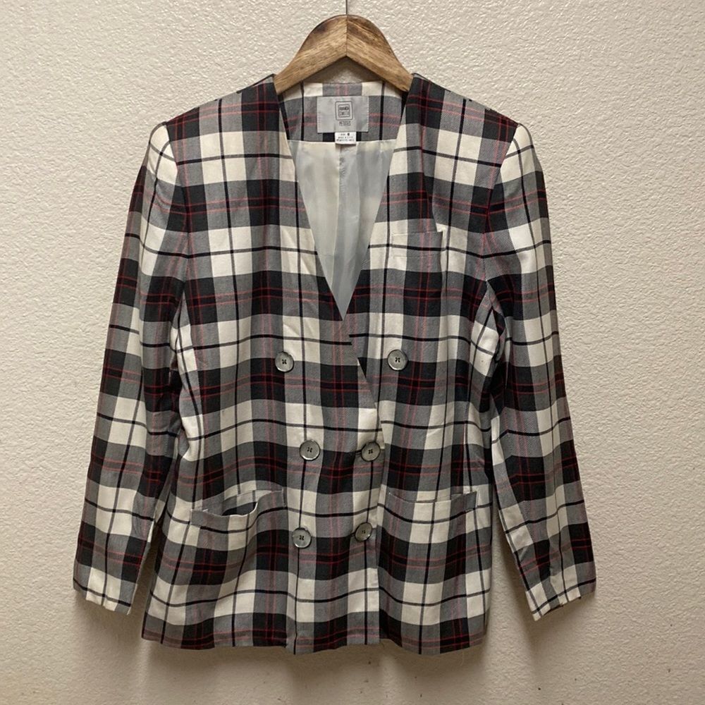 Vintage Amanda Smith Academia Plaid Double Breasted Blazer Size 6P